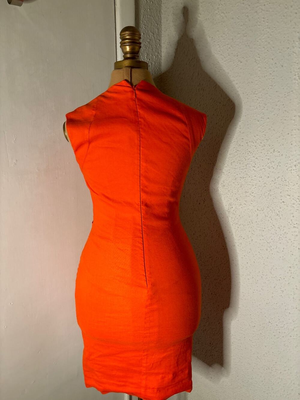 Nicole Miller Orange Midi Cocktail Sheath Dress 0 Linen Corporate Siren Summer